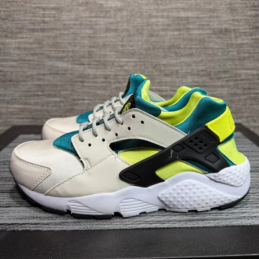 Nike Sneakers Kids 7Y White Teal Volt Air Huarache 654275-045 Heel Strap Sporty